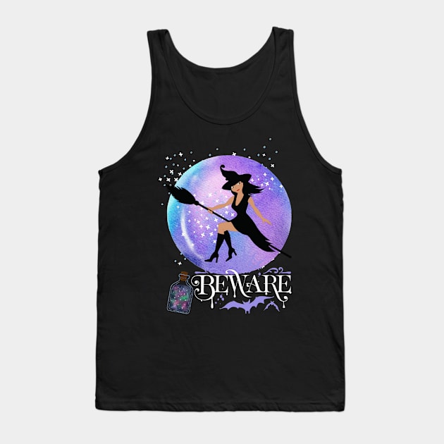 Black cat Magic Witch Tarot cards Beware potion witchy Witchcraft astrology Halloween Tank Top by BoogieCreates